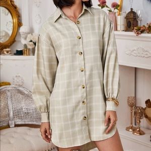 Lantern Sleeve Plaid Dress